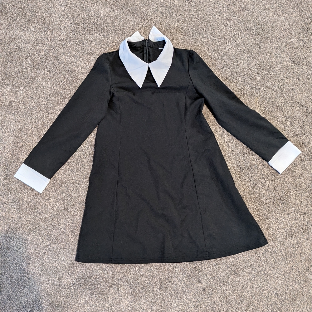 Wednesday Character Black Dress with White Collar and Cuffs